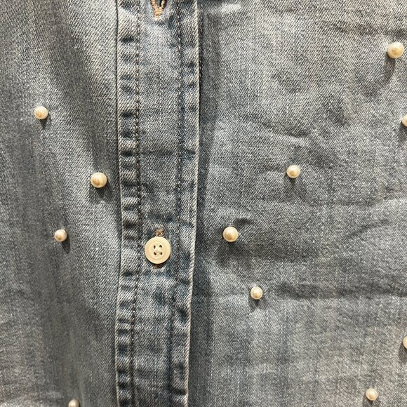 Express Sky Blue Embellished Button Down Shirt - Picture 3 of 5